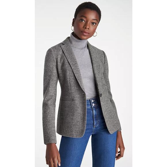 Ann Taylor Hutton Blazer Gray Sweater Knit Wool Blend sz 6 one button - Picture 1 of 14